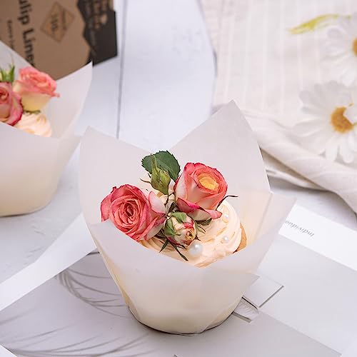 Bake Choice 100pcs Extra Large White Tulip Cupcake Liners for Baking - color: White