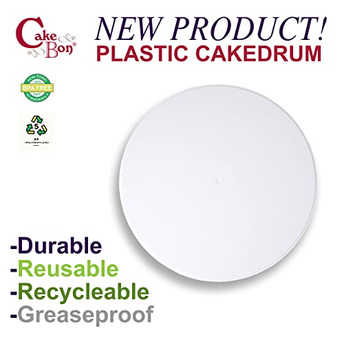 Cakebon Cake Boards Plastic - 12 Inch White Drums 3-Pack - Professional Cake Rounds - size: 12 Inches, style: 3 Pack