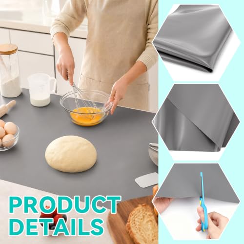 VOKOY Large Silicone Mat for Crafts,48"x24" Grey Table Mat Counter Mats - color: Gray, size: 48"L x 24"W