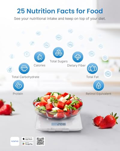 RENPHO Smart Food Scale with Nutritional Calculator, Bluetooth App, 11lbs - color: White