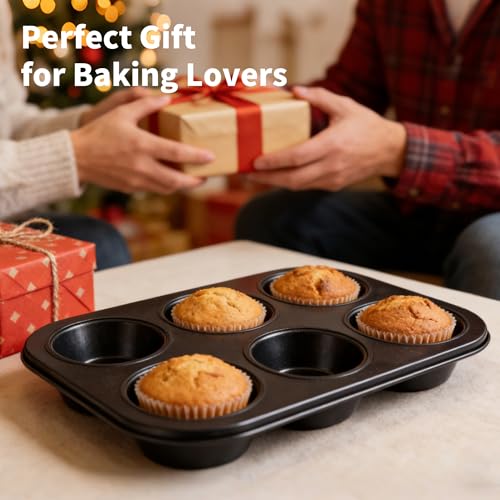 2 Pack 6-Cup 4/12/24/48 Cups Muffin Pan, Heavy-Duty Carbon Steel Nonstick Cupcake Baking Pan, 2.56” Standard Size Cups, Compact 10.43” x 7.28” Design, Oven & Dishwasher Safe - color: 6 Cups 2 Pack
