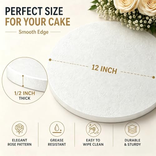 12 Inch Cake Drums,12 PCS Smooth Edge Cake Board 1/2 Inch White Cake Base - size: 12 Inch（12 Pack）