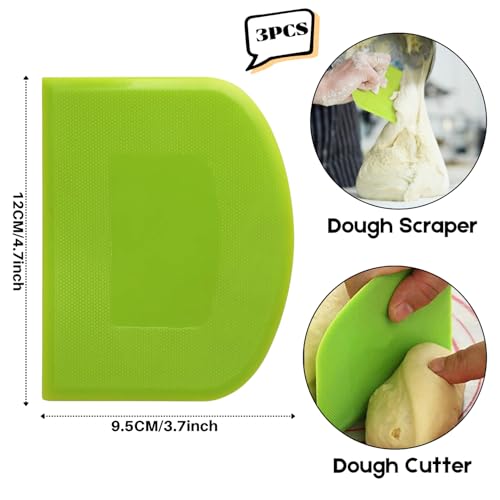SURDOCA Dough Scraper Bench Scraper - 3P 4.7x3.7" Plastic Flexible Bowl Scraper, Sharp Edge & Angles Cake Scraper. Non-Slip Bakeware Decorating Tools Sculpting & Modeling Tools - Pink+Green+Pink - color: Pink+Green+Pink, size: 12x9.5cm/4.7x3.7''