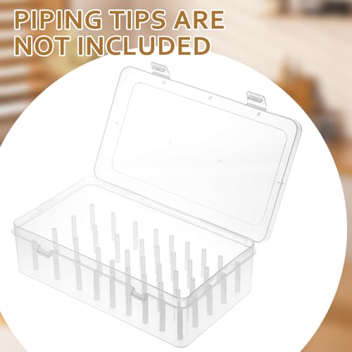 4 Pcs Piping Tips Storage Box with Fixed Pins 42 Pegs Piping Tip Organizer Baking Cake Decoration Tool Set Clear Plastic Cake Decorating Storage Box Container Baking Supplies Organizer
