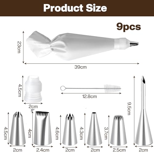 JJUNW 9cs Reusable Piping Bags and Tips Set, Pastry Bags for Cake Decorating, Frosting Icing Tips Drop Flower Piping Tip for Cake Decorating, Baking Supplies