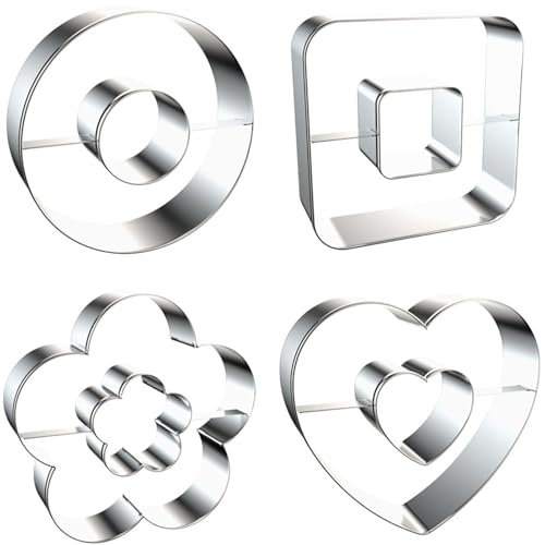 Linzer Cookie Cutters Set Stainless Steel 4Pcs（Round+Square+Heart+Flower）
