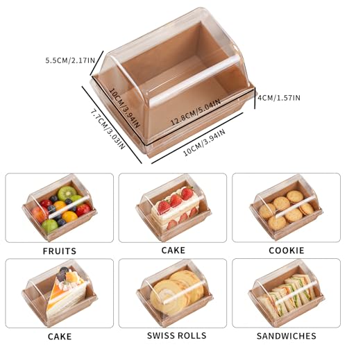 50 Pcs Small Charcuterie Boxes with Clear Lids - To Go Paper Rectangle Charcuterie Box, 5-in Disposable Food Containers,Dessert Boxes for Cookie, Cake Slice Strawberries (Brown) - color: Brown