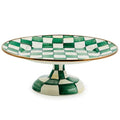 MACKENZIE-CHILDS Pedestal Platter, Small, Green-and-White Emerald Check - color: Emerald Check, size: Small