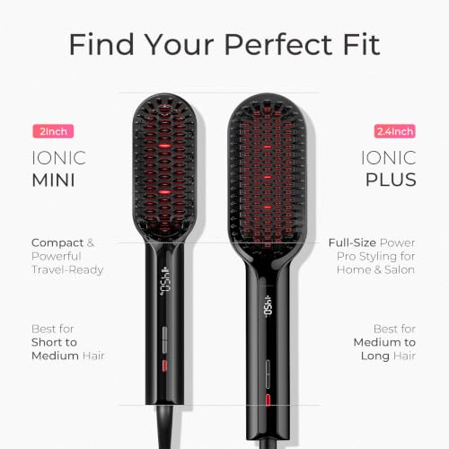 TYMO Hair Straightener Brush - Ionic Mini Straightening Brush for Women - color: Black, size: 2.0 Inch