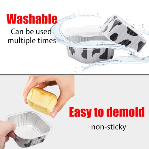 50 Pack 5oz Mini Square Cake Pans with Lids, Cow Print - color: Cow Print, size: Square