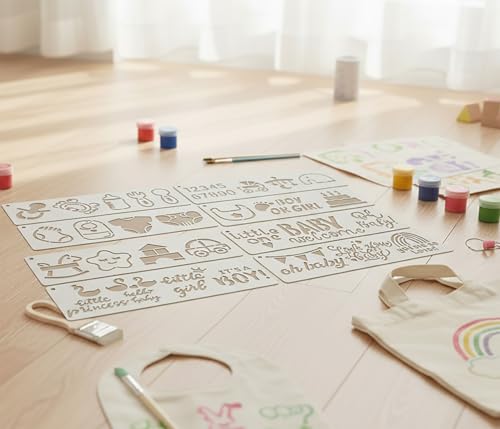 Cute Baby Shower Stencils for Painting, 8Pcs Baby Shower Reusable Stencil Cookies Sugar Cake Baking Stencils