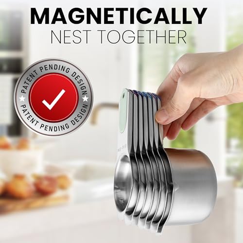 Spring Chef Magnetic Stainless Steel Measuring Cups Set of 7, Winter Frost - color: Winter Frost, size: Magnetic - Set of 7