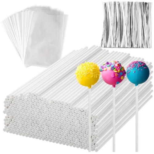 600Pcs Lollipop Stick, 6IN Cake Pop Sticks with Clear Treat Bags & Silvery Twist Ties, Cake Pops Making Tools for Lollipops, Candies, Chocolates Cookies - color: Silvery 600Pcs
