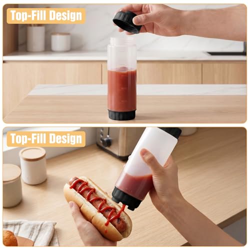 Grevosea 2 Pcs 20 oz Squeeze Bottles, Refillable Large Valve Condiment Dispenser, Self-Sealing Leakproof Syrup Ketchup Sour Cream Sauce Bottle for Restaurant Home Kitchen(Black) - color: Black, size: 20 Ounces (Pack of 2)
