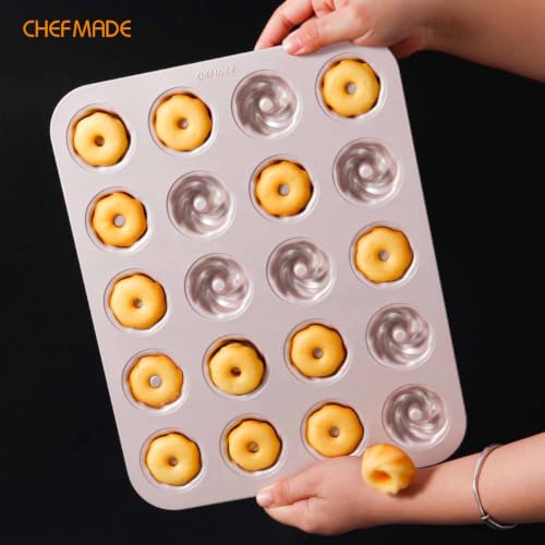CHEFMADE Donut Cake Pan, 20-Cavity Non-stick Mini Cyclone Doughnut Bakeware - size: 10 - Cyclone 20 Cups