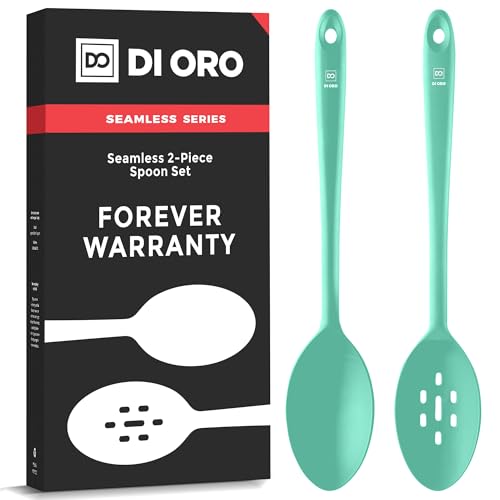 DI ORO Silicone Cooking Spoons - Solid & Slotted Set, 2-Pc Mint - color: Mint