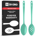 DI ORO Silicone Cooking Spoons - Solid & Slotted Set, 2-Pc Mint - color: Mint