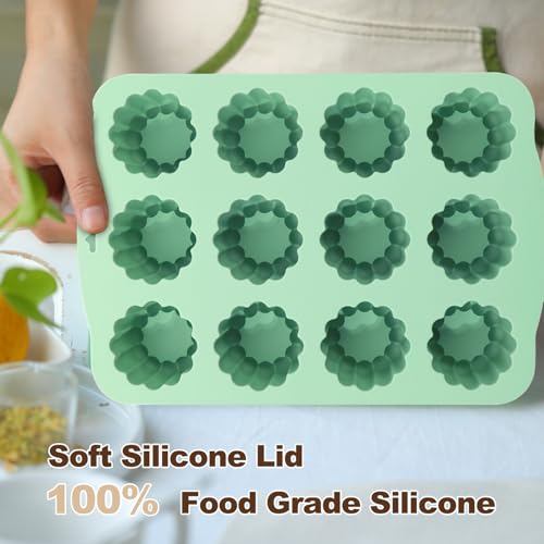 QELEG Silicone Mini Cake Mold, 2.2 inch Silicone Mousse Cake Baking Mold Tall Cylinder Chocolate Molds for Cakes, Brownie, Pudding, Dessert, Pastry, Ice Cream, Jelly, Mint Green, 12-Cavity, flower - color: Mint Green Flower, size: 12-Cavity