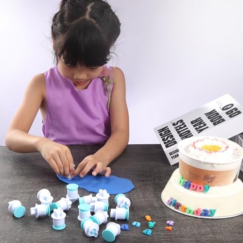 Alphabet Number Fondant Cutters,Fondant Letter Stamps For Cake Decorating,Cookie Cutters Set for Biscuit Cheese Baking Fruit Veggie Clay Cutters For Kids (Lowercase & Number Cutters)