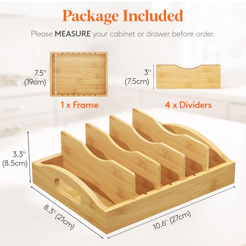 Lifewit Bamboo Lid Organizers for Inside Cabinet with 5 Sections - size: Medium(10.6" x 8.3")