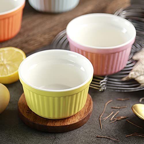 Ramekins 6oz Oven Safe,Creme Brulee Ramekin and Souffle Dishes,Porcelain Baking Bowls,Dipping Sauce Dish.Pudding Cups,Set of 6,Colorful. - color: Colorful