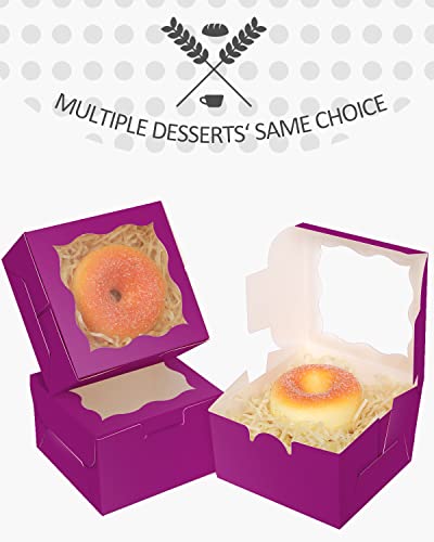 qiqee 4*4*2.5inch/55Packs Bakery Box with Window Deep Purple Macaron Boxes Small Donut Pastry Boxes for Party Mini Cookie Boxes(5 Diferent Gift Include) - color: Deep Purple, size: 4*4*2.5inch/55Packs