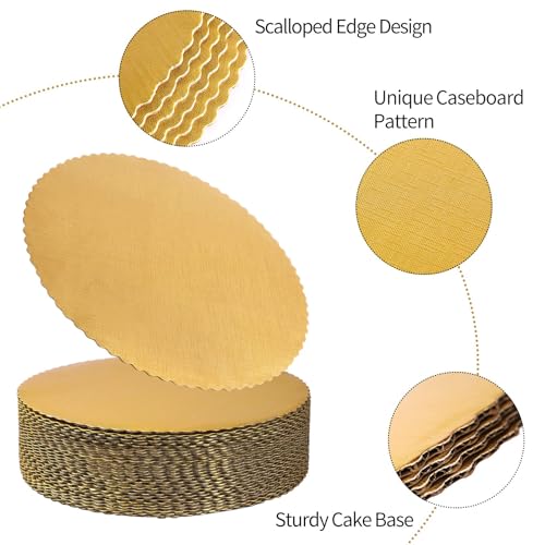 YunKo Gold Cake Boards 12 Inch Round, Disposable Cardboard Rounds Cake Base Decorating Supplies For Dessert Table Bases Para Pasteles, 25 Pack - size: 12inch