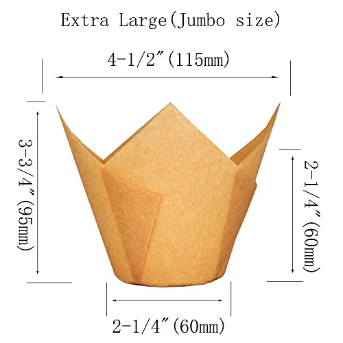 QLSmypkg Extra Large Jumbo Muffin Greaseproof paper Baking cupcake cups, 2-1/4" x 3-3/4" Natural Tulip Baking Cup Case of 125 pcs (Extra Large) (125) - color: Natural 1