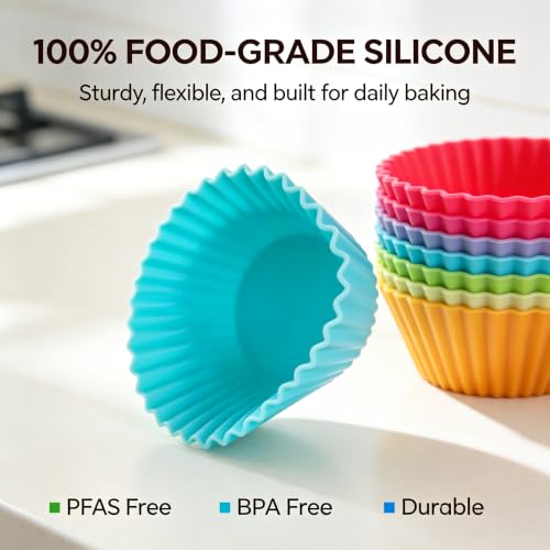 Reusable Silicone Baking Cups, 12 Pack Non-Stick Muffin Liners