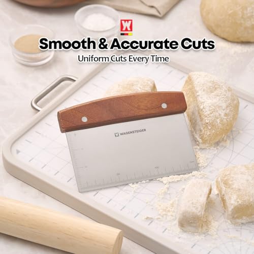 Stainless Steel Dough Scraper with Wooden Handle | Bench Scraper for Bread & Pizza Dough, Pastry Cutter, Chopper | Heavy-Duty Baking Tool for Kitchen Prep, Griddle Cleaning & Pastry Making