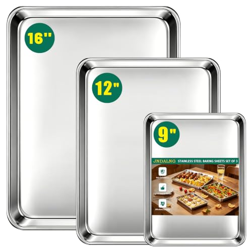 Stainless Steel Cookie Sheets for Baking Set of 3, Stainless Steel Baking Sheet, 9.3/12.5/16 Inch Sheet Pans, Non Stick, BPA Free, Dishwasher Safe, Durable and Easy Clean (Set of 3-9,12,16”) - size: Set of 3 - 9.3/12.5/16”