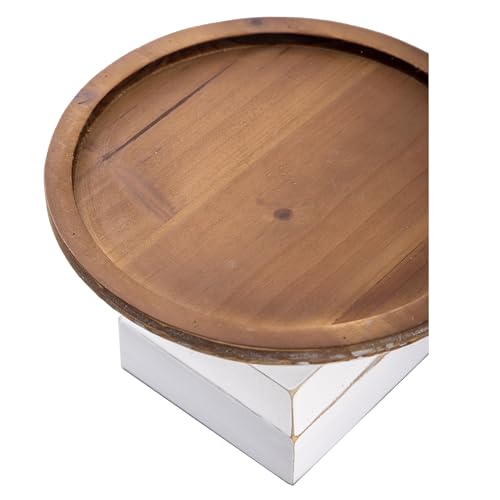 SOFE 9 Inches Round Wood Cake Stand, Rustic White Pedestal Stand