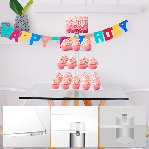 Jusalpha Large 4 Tier Square Acrylic Cupcake Stand, Cake Stand - size: 4 Tier With Rod Feet, Version 2