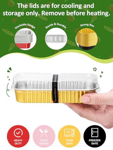 NEEBAKE 150 Pack 6.8 oz Disposable Mini Loaf Pans with Lids and Spoons - 6.5x2.5x1.2 Mixed Color Aluminum Loaf Pans, Small Aluminum Tin Foil Baking Pan, Food Containers for Baking, Cakes, Bread - color: Mixed Color