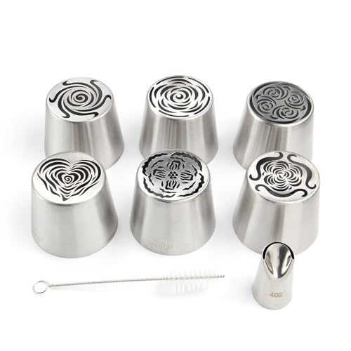 6 Pieces Stainless Steel Extra Large Russian Tulip Icing Tips Kit - color: SILVER SET14