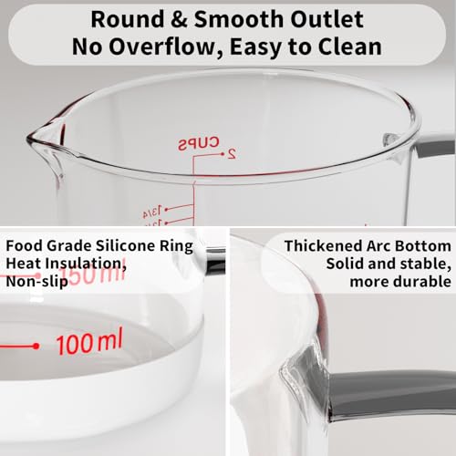 Newness Glass Measuring Cup with Handle, 500 ML (16 Oz, 2 Cup) - color: Red Measuring Scale, size: 500ML