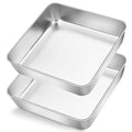 Herogo 8"x 8" Square Cake Pan, Stainless Steel Baking Pan Set of 2 - color: Silver, size: 8" x 8" x 2"
