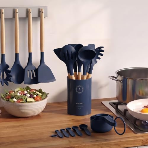Silicone Kitchen Utensils Set, Heat-Resistant Cooking Utensils, BPA-Free - color: Blue