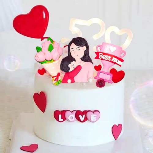 6Pcs Mother's Day Fondant Mold Mom Word Silicon Mold Best Mom Chocolate Mold Rose Tulip Flower Heart Shape Molds Mother Candy Silicone Mould Baking Supplies for Cupcake Desserts Decor