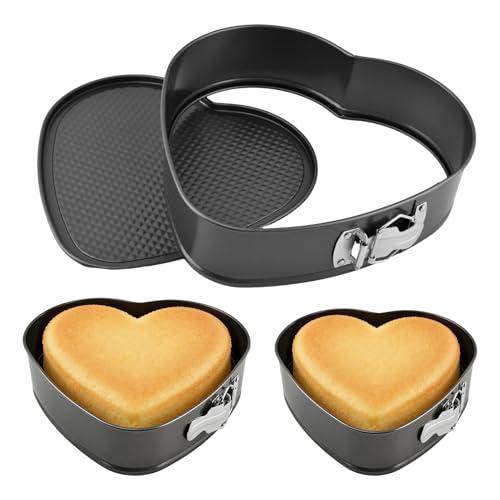 Set of 3 Springform Cake Tins Heavy Duty, Double Layer Non-Stick Coating, Removable Base, Heavy Duty Carbon Steel, Perfect for Frozen Desserts - Oven Safe Bakeware (heart-shaped) - size: Heart