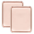 11" x 9" Baking Pans, Cookie Sheets Set of 2, Nonstick Toaster Oven Pan Set for Baking, Heavy Duty Carbon Steel Non-toxic Oven Replacement Cookie Tray for Kitchen Bakery, Gold - size: 11" X 9" X 1" (Fixed Bottom)