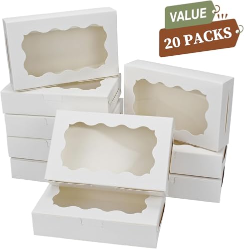 Cookie Boxes with Window White Bakery Boxes 7 x 4.3 x 1.5 Inch Takeout Treat Boxes for Cookies, Donuts, Pastry, Strawberries, Macarons(20PCS) - color: White