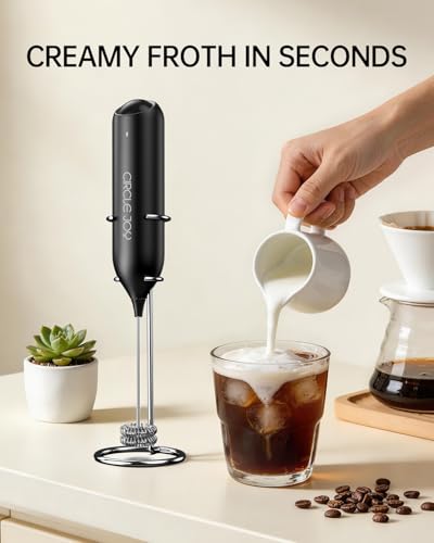 CIRCLE JOY Electric Rechargeable Milk Frother with Stand, Black - color: Stand Black Pro