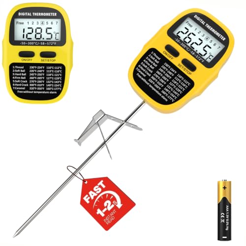 Candy Thermometer Digital Deep Fry Oil Thermometer with 7 Preset Modes - color: YELLOW