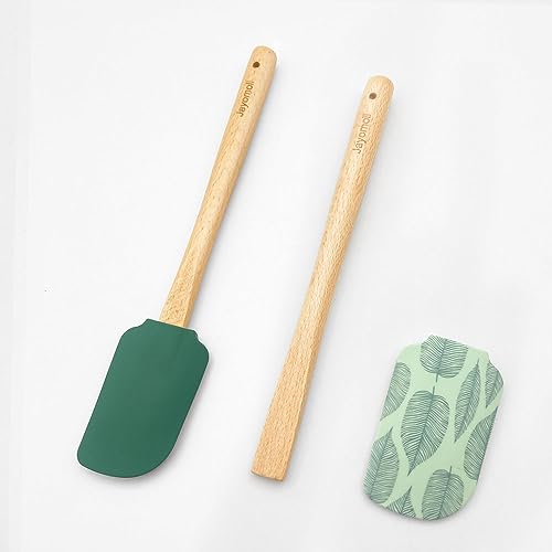 Silicone Kitchen Spatula Set, Wooden Handle Spatula Set for Baking, Cooking, and Mixing (leaf) - color: Leaf
