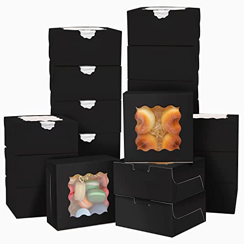 Bakepacker Black Bakery Boxes with Window 6x6x3 inches 60-Packs - color: Black, size: 6"*6"*3" / 60 Pcs