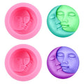Sun and Moon Silicone Soap Mold 2Pcs Crescent Moon Face Silicone Soap Mold Bath Bomb Molds for Homemade Lotion Bar Polymer Clay DIY Candle Resin Making Wax Candy Chocolate - color: Pink