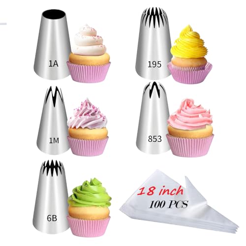18 Inch Large Piping Bags and Tips Set,100PCS Large Piping Bags with 5 Tips - size: 18inch -100 Pack+5 Piping Tips
