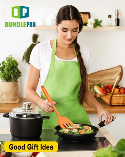 BUNDLEPRO Silicone Spatula, Solid & Slotted Turner, One-Piece,2 Pack,Orange - color: Orange