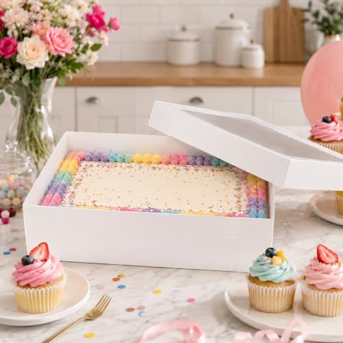 MUMULULU 4 PCS 19x14x6inch White Rectangular Cake Boxes with Cake Boards - size: White 19×14×6